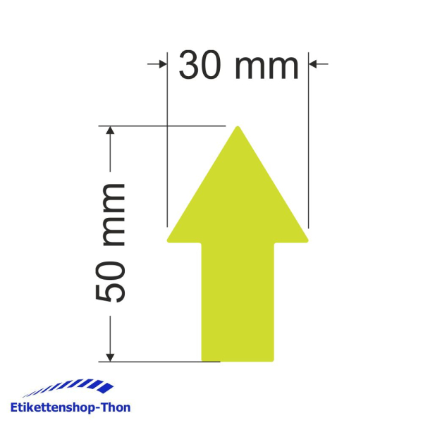 Pfeilaufkleber - Leuchtgelb auf Rolle - 30 x 50 mm - 500 Stück